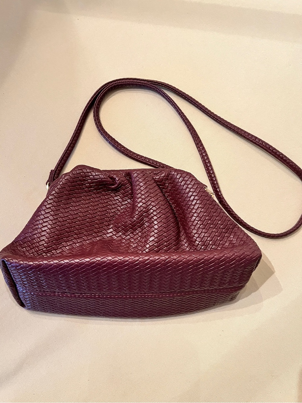 Madison West Woven Crossbody Bag with detachable strap in Burgundy